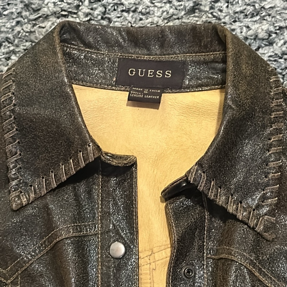 Woman’s Brown Leather Button Down Jacket From Gue… - image 2